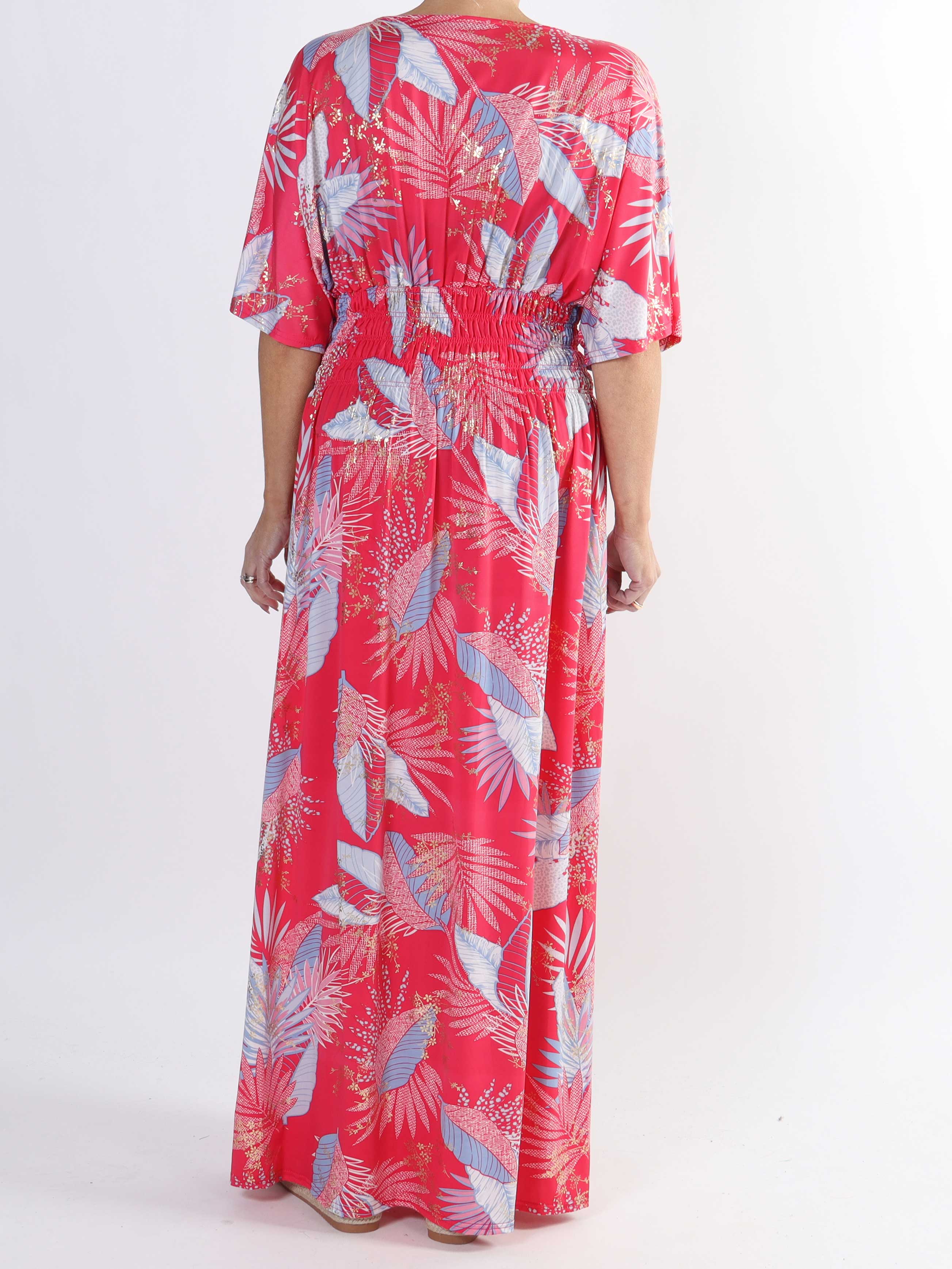 Pams Leafy - Lång stretchig plus size-klänning i skrynkelfritt tyg - Green